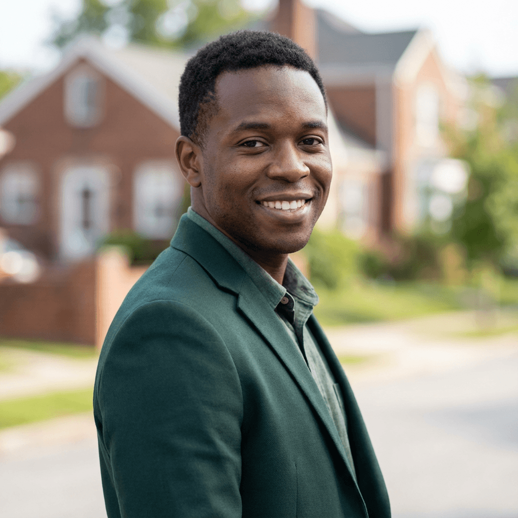 David Okafor standing outside near a residential property